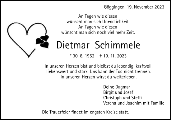 Traueranzeige von Dietmar Schimmele