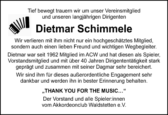 Traueranzeige von Dietmar Schimmele