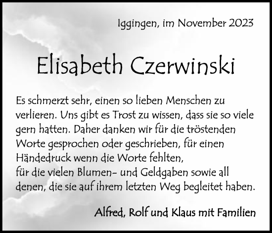 Traueranzeige von Elisabeth Czerwinski von Gmünder Tagespost