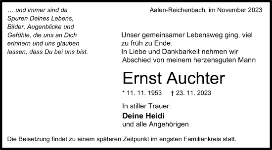 Traueranzeige von Ernst Auchter von Schwäbische Post