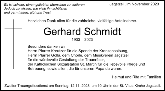 Traueranzeige von Gerhard Schmidt von Schwäbische Post