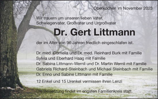 Traueranzeige von Gert Littmann von Schwäbische Post