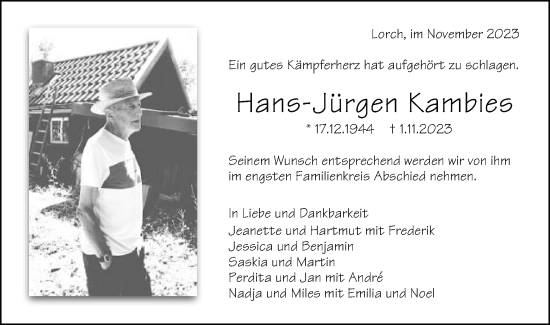 Traueranzeige von Hans-Jürgen Kambies von Gmünder Tagespost