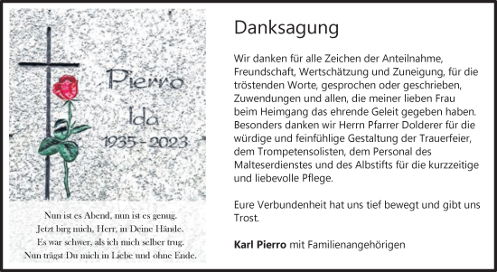 Traueranzeige von Ida Pierro von Schwäbische Post
