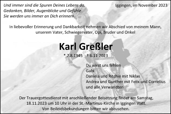 Traueranzeige von Karl Greßler von Gmünder Tagespost