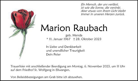 Traueranzeige von Marion Raubach