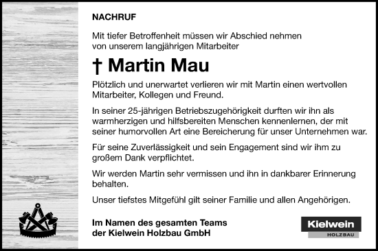 Traueranzeige von Martin Mau von Gmünder Tagespost