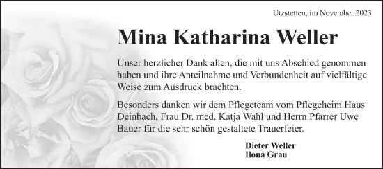 Traueranzeige von Mina Katharina Weller von Gmünder Tagespost