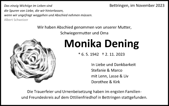 Traueranzeige von Monika Dening von Gmünder Tagespost