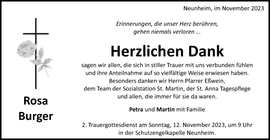 Traueranzeige von Rosa Burger von Schwäbische Post