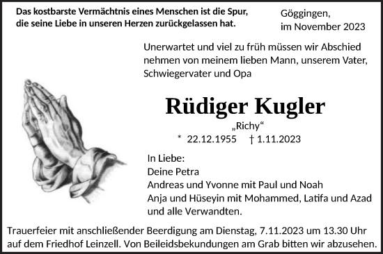 Traueranzeige von Rüdiger Kugler