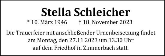 Traueranzeige von Stella Schleicher von Gmünder Tagespost