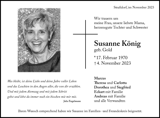 Traueranzeige von Susanne König von Gmünder Tagespost