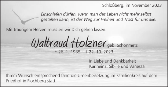 Traueranzeige von Waltraud Holzner von Schwäbische Post