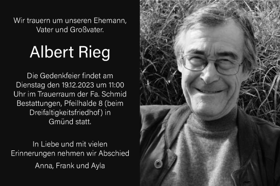 Traueranzeige von Albert Rieg von Gmünder Tagespost
