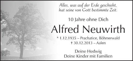 Traueranzeige von Alfred Neuwirth von Schwäbische Post