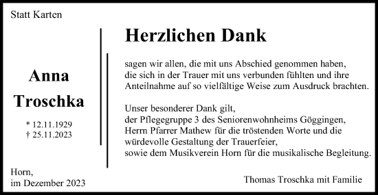 Traueranzeige von Anna Troschka von Gmünder Tagespost