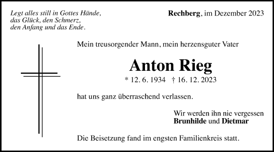 Traueranzeige von Anton Rieg von Gmünder Tagespost