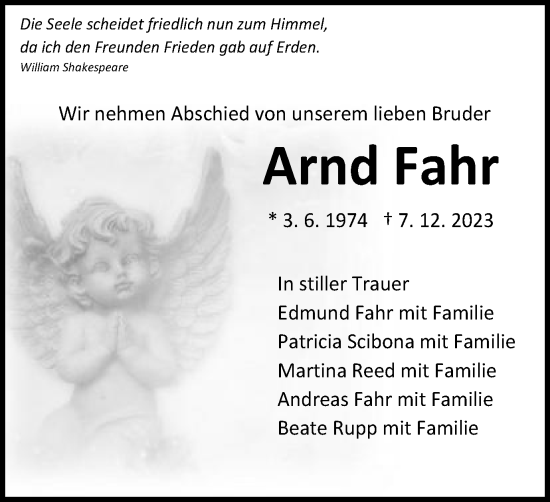 Traueranzeige von Arnd Fahr von Gmünder Tagespost