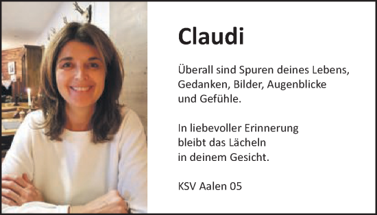 Traueranzeige von Claudi  von Schwäbische Post