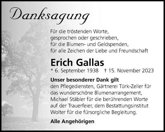 Traueranzeige von Erich Gallas von Schwäbische Post