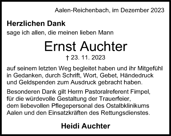 Traueranzeige von Ernst Auchter von Schwäbische Post