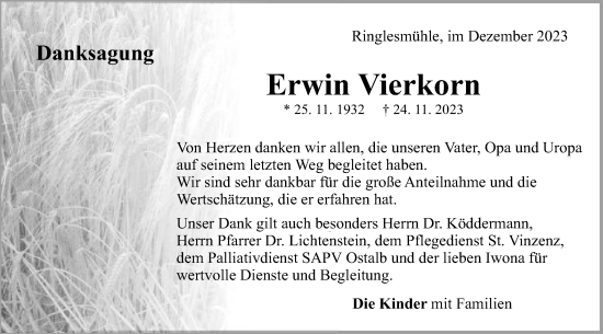Traueranzeige von Erwin Vierkorn von Schwäbische Post