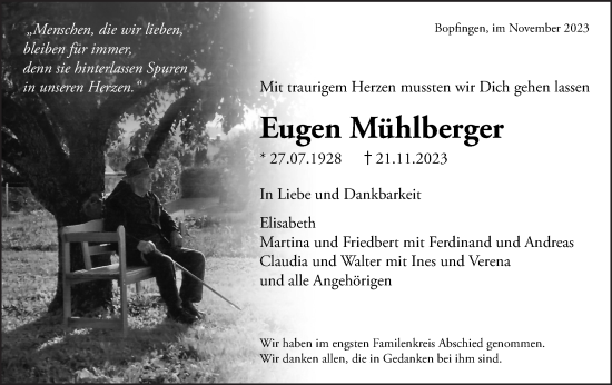 Traueranzeige von Eugen Mühlberger von Schwäbische Post