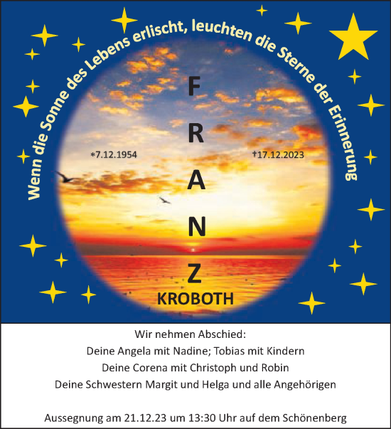 Traueranzeige von Franz Kroboth von Schwäbische Post