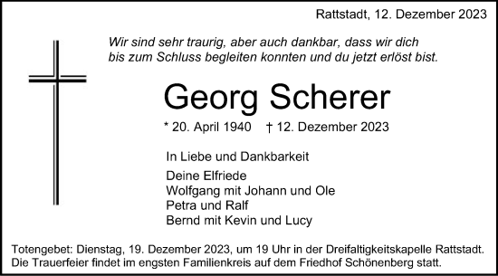 Traueranzeige von Georg Scherer von Schwäbische Post