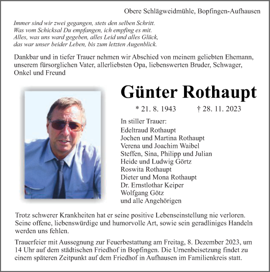 Traueranzeige von Günter Rothaupt von Schwäbische Post