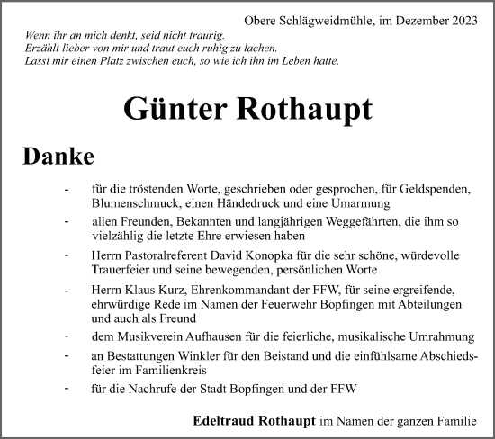 Traueranzeige von Günter Rothaupt von Schwäbische Post