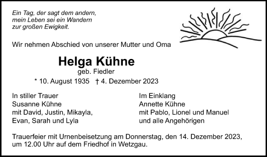 Traueranzeige von Helga Kühne von Gmünder Tagespost