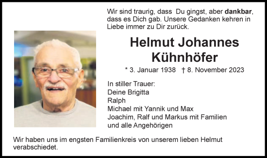 Traueranzeige von Helmut Johannes Kühnhöfer von Gmünder Tagespost