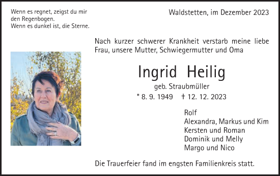 Traueranzeige von Ingrid Heilig von Gmünder Tagespost