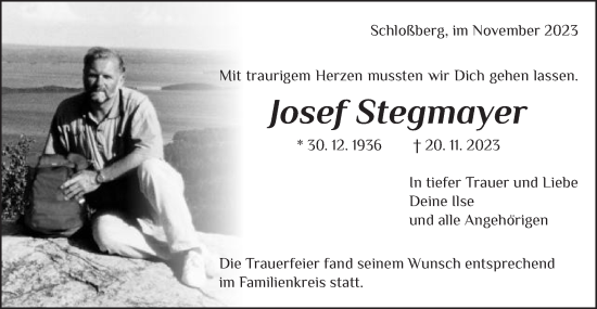 Traueranzeige von Josef Stegmayer von Schwäbische Post