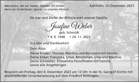 Traueranzeige von Josefine Weber von Schwäbische Post