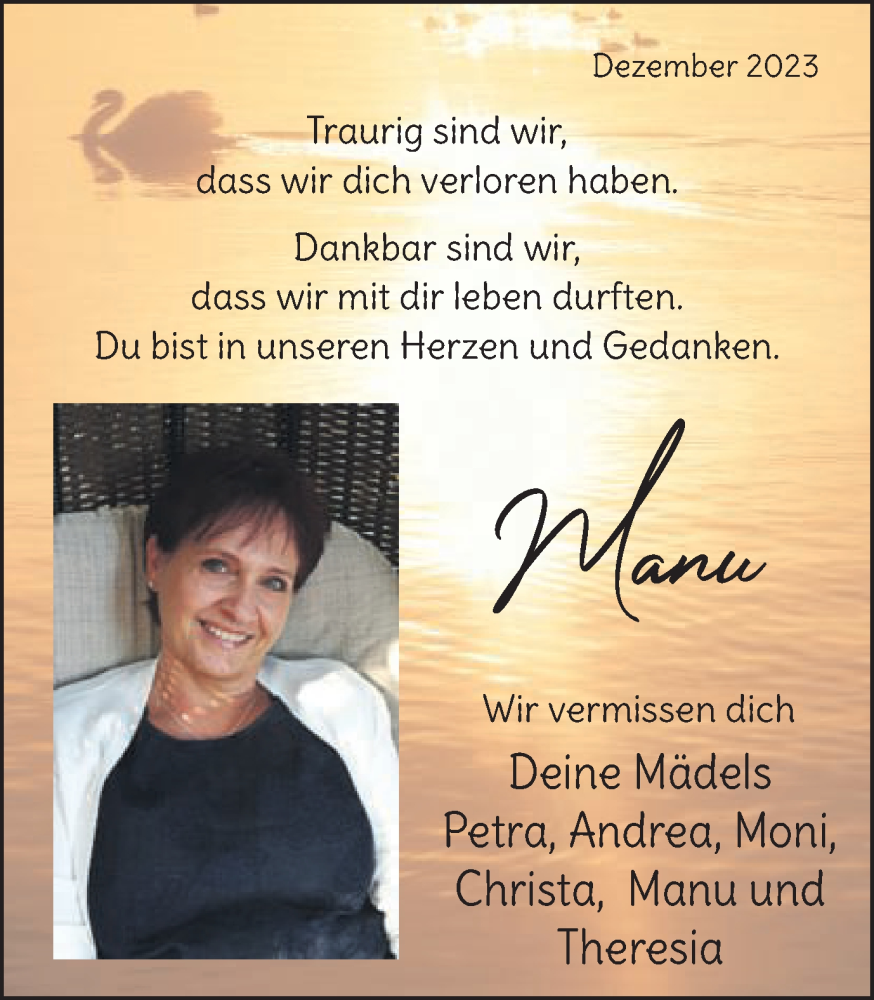  Traueranzeige für Manu  vom 14.12.2023 aus Schwäbische Post