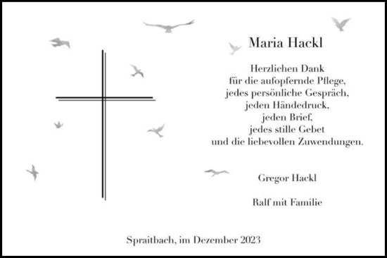 Traueranzeige von Maria Hackl von Gmünder Tagespost