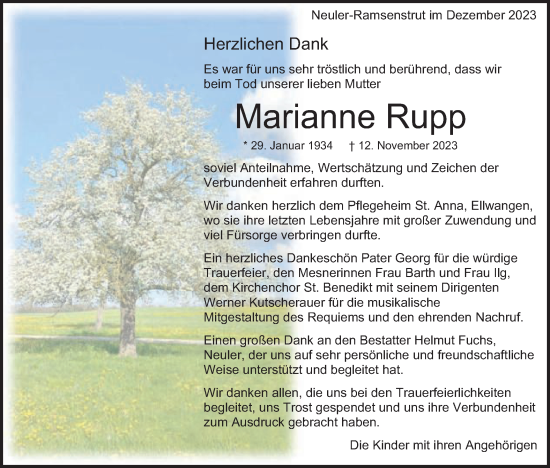 Traueranzeige von Marianne Rupp