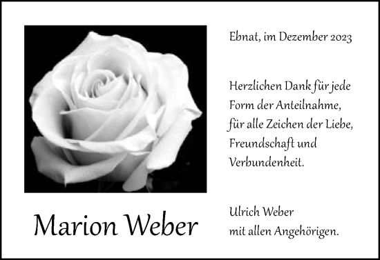 Traueranzeige von Marion Weber von Schwäbische Post