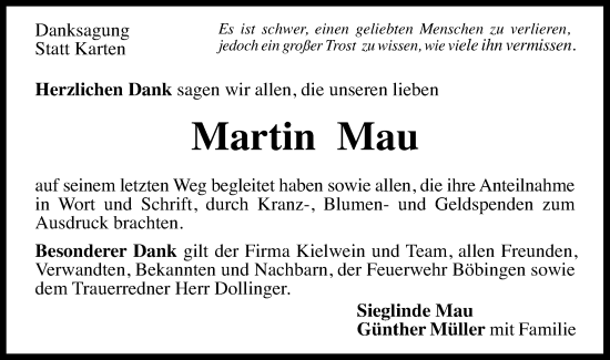 Traueranzeige von Martin Mau von Gmünder Tagespost