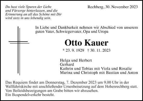 Traueranzeige von Otto Kauer