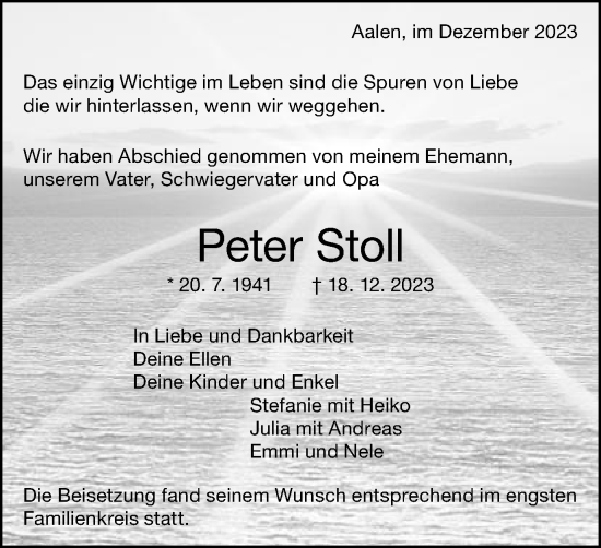 Traueranzeige von Peter Stoll von Schwäbische Post