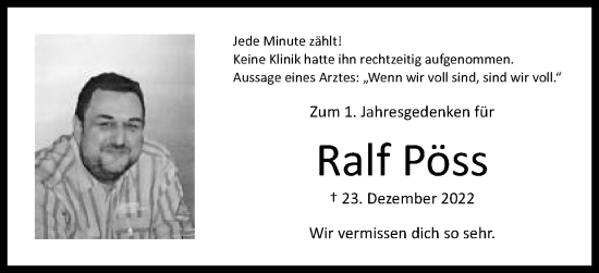 Traueranzeige von Ralf Pöss von Schwäbische Post