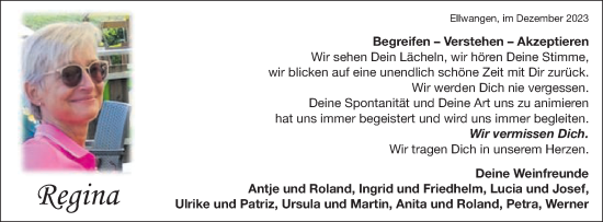 Traueranzeige von Regina  von Schwäbische Post