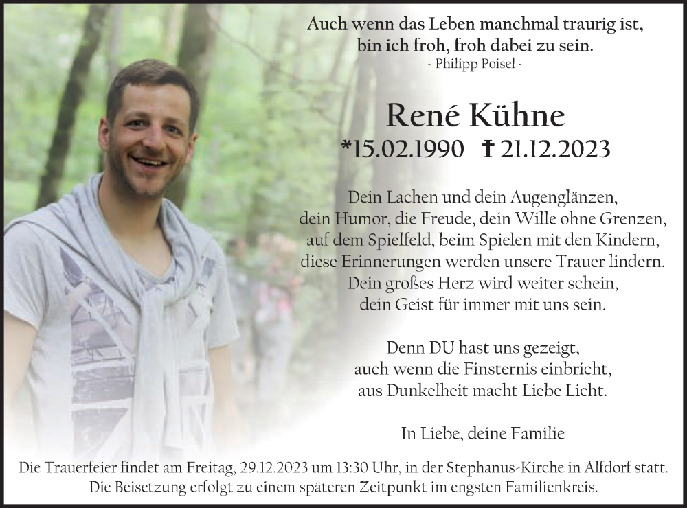  Traueranzeige für Rene Kühne vom 28.12.2023 aus Gmünder Tagespost
