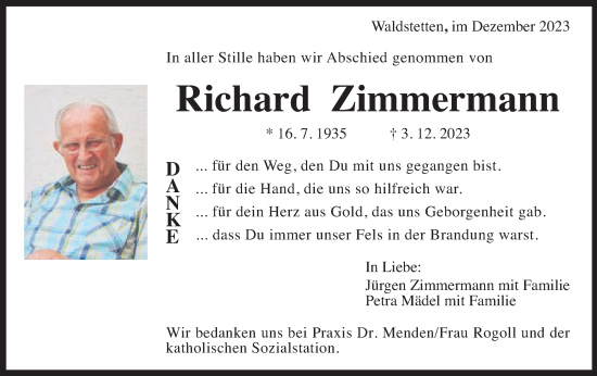 Traueranzeige von Richard Zimmermann