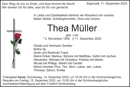 Traueranzeige von Thea Müller von Schwäbische Post