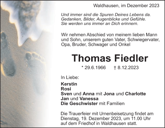 Traueranzeige von Thomas Fiedler von Gmünder Tagespost